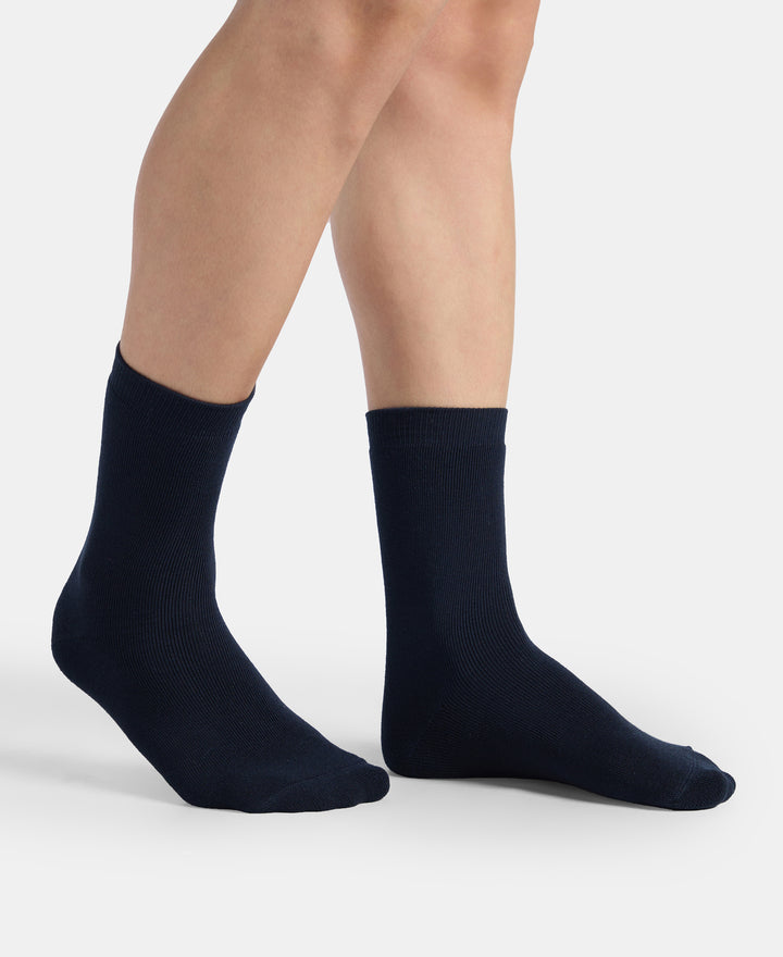 Microfiber and Compact Cotton Stretch Crew Length Thermal Socks With StayWarm Technology - Navy (Pack of 1)7150