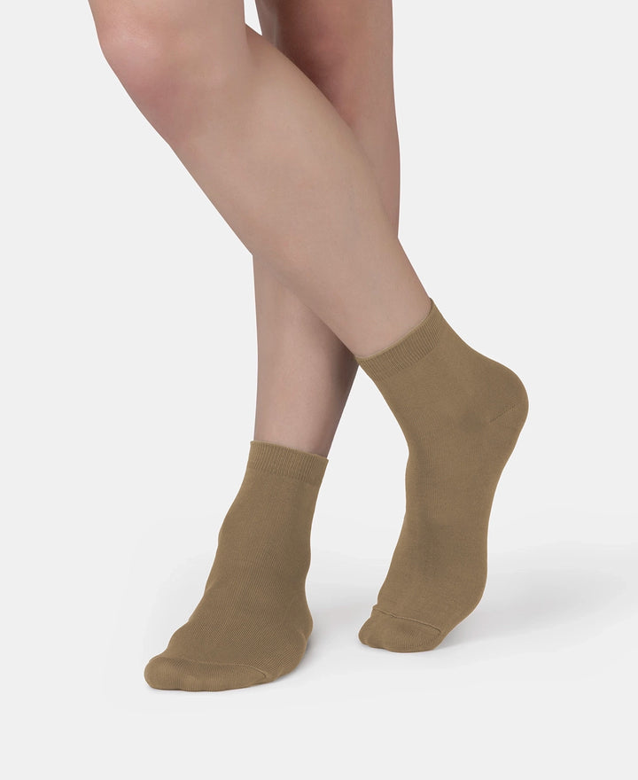 Mercerized Cotton Stretch Ankle Length Socks with StayFresh Treatment - Khaki