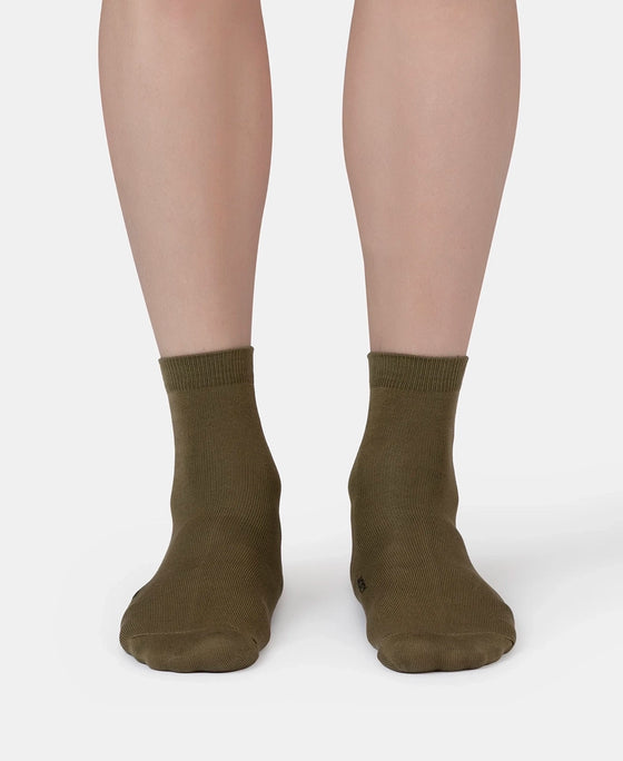 Mercerized Cotton Stretch Ankle Length Socks with StayFresh Treatment - Olive