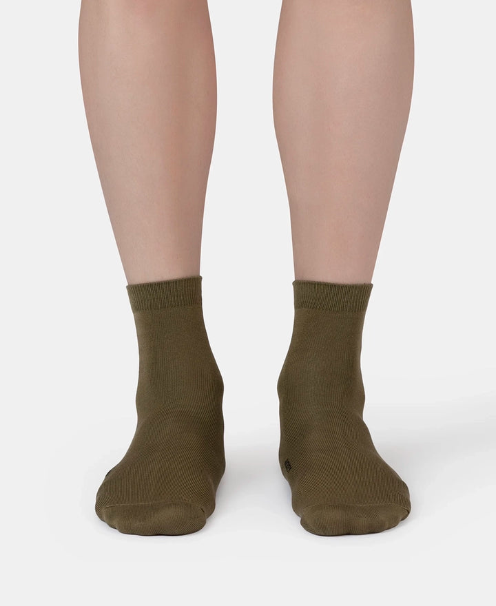 Mercerized Cotton Stretch Ankle Length Socks with StayFresh Treatment - Olive