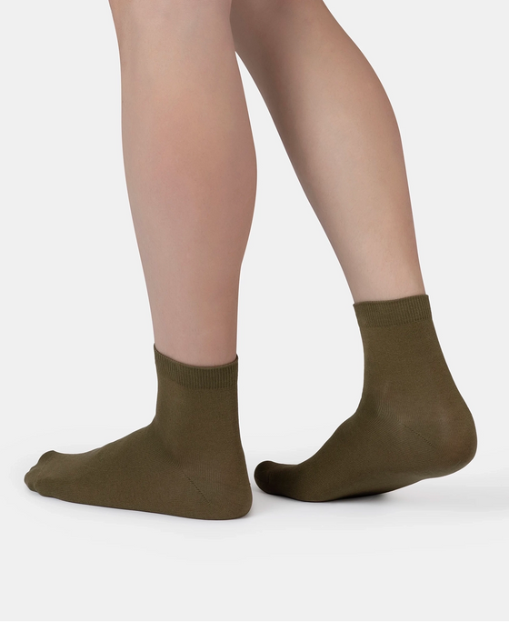 Mercerized Cotton Stretch Ankle Length Socks with StayFresh Treatment - Olive