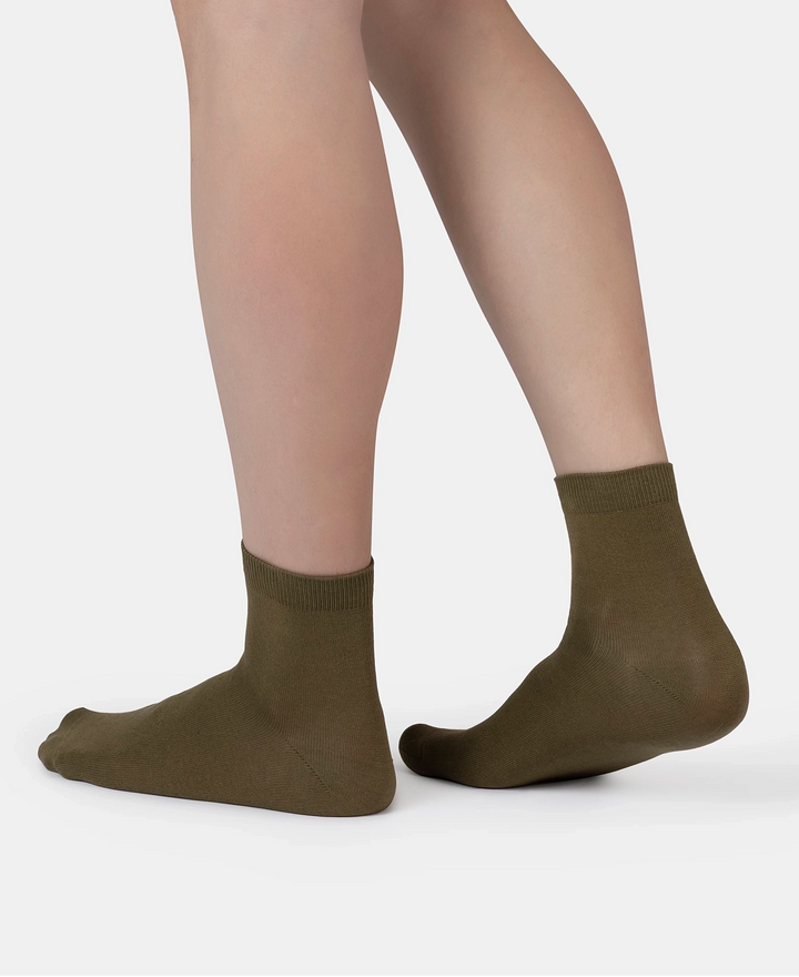 Mercerized Cotton Stretch Ankle Length Socks with StayFresh Treatment - Olive