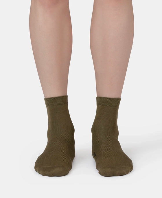 Mercerized Cotton Stretch Ankle Length Socks with StayFresh Treatment - Olive