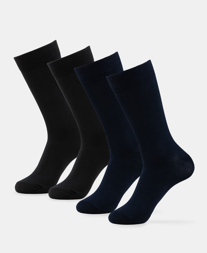 Mercerized Cotton Elastane Stretch Crew Length Socks with StayFresh Treatment - Black & Navy (Pack of 2)