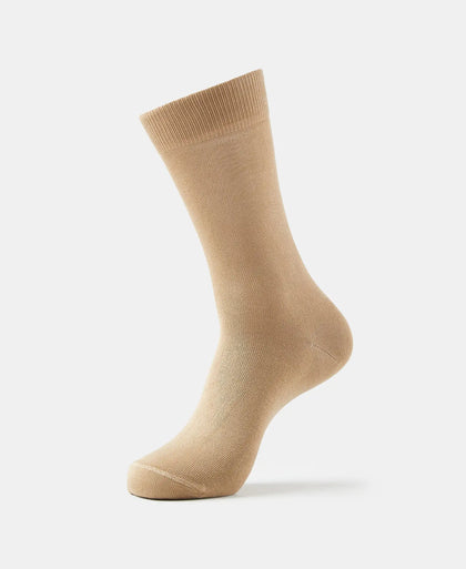 Mercerized Cotton Elastane Stretch Crew Length Socks with StayFresh Treatment - Beige