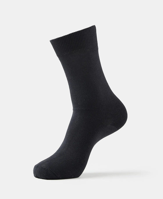 Mercerized Cotton Elastane Stretch Crew Length Socks with StayFresh Treatment - Jet Black