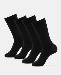Mercerized Cotton Elastane Stretch Crew Length Socks with StayFresh Treatment - Black (Pack of 2)