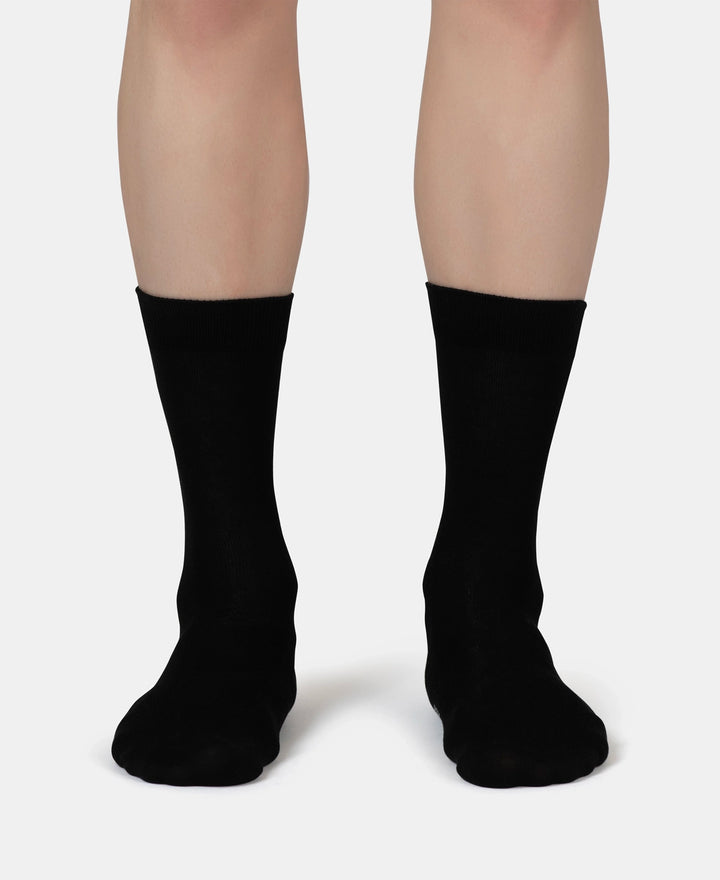 Mercerized Cotton Elastane Stretch Crew Length Socks with StayFresh Treatment - Black (Pack of 2)