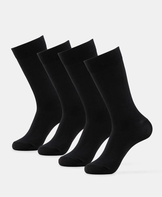 Mercerized Cotton Elastane Stretch Crew Length Socks with StayFresh Treatment - Black (Pack of 2)