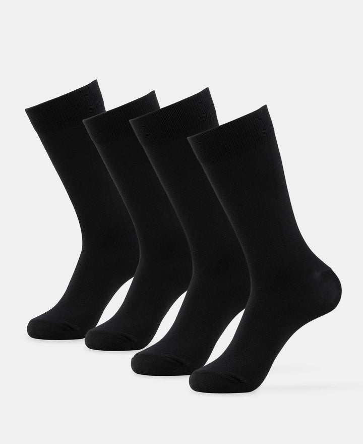 Mercerized Cotton Elastane Stretch Crew Length Socks with StayFresh Treatment - Black (Pack of 2)