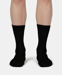 Mercerized Cotton Elastane Stretch Crew Length Socks with StayFresh Treatment - Black (Pack of 2)