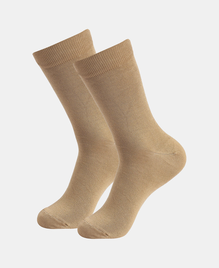 Mercerized Cotton Elastane Stretch Crew Length Socks with StayFresh Treatment - Spandex Khaki