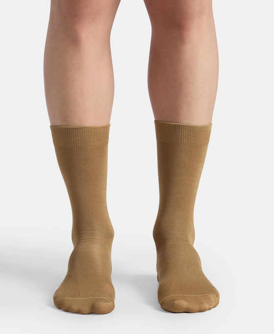 Mercerized Cotton Elastane Stretch Crew Length Socks with StayFresh Treatment - Spandex Khaki