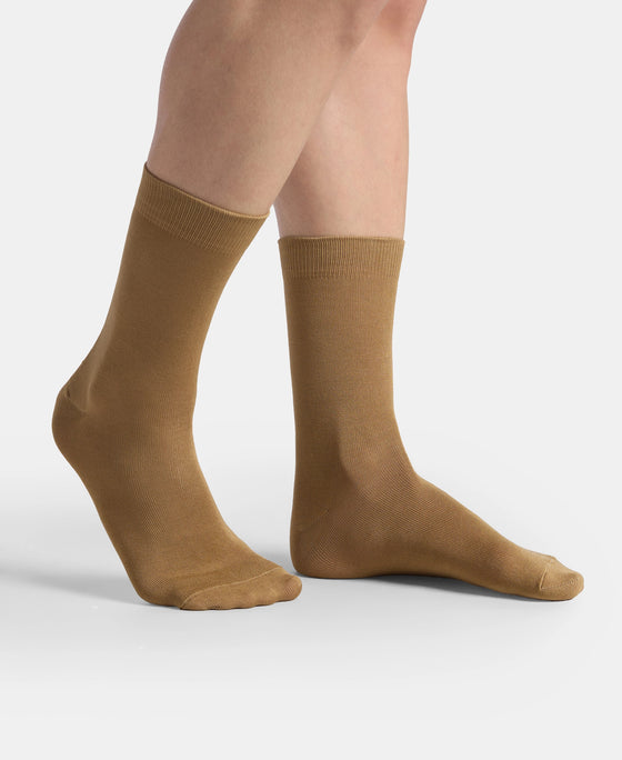 Mercerized Cotton Elastane Stretch Crew Length Socks with StayFresh Treatment - Spandex Khaki