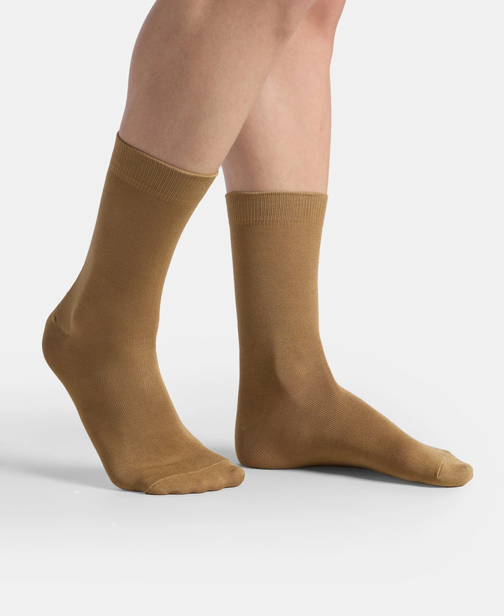 Mercerized Cotton Elastane Stretch Crew Length Socks with StayFresh Treatment - Spandex Khaki