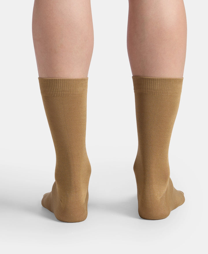 Mercerized Cotton Elastane Stretch Crew Length Socks with StayFresh Treatment - Spandex Khaki