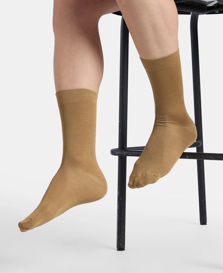 Mercerized Cotton Elastane Stretch Crew Length Socks with StayFresh Treatment - Spandex Khaki