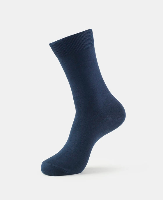 Mercerized Cotton Elastane Stretch Crew Length Socks with StayFresh Treatment - Navy