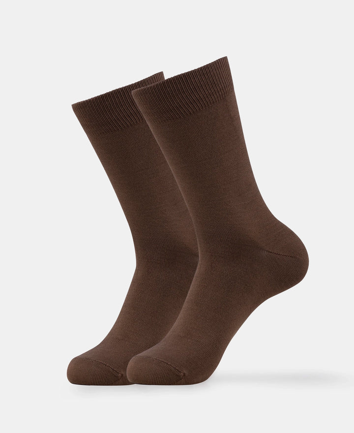 Mercerized Cotton Elastane Stretch Crew Length Socks with StayFresh Treatment - Espresso