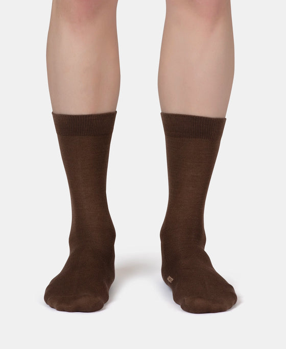 Mercerized Cotton Elastane Stretch Crew Length Socks with StayFresh Treatment - Espresso
