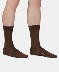 Mercerized Cotton Elastane Stretch Crew Length Socks with StayFresh Treatment - Espresso