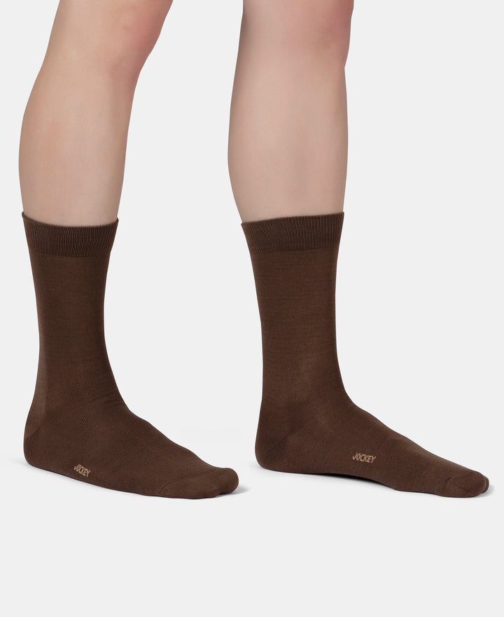 Mercerized Cotton Elastane Stretch Crew Length Socks with StayFresh Treatment - Espresso