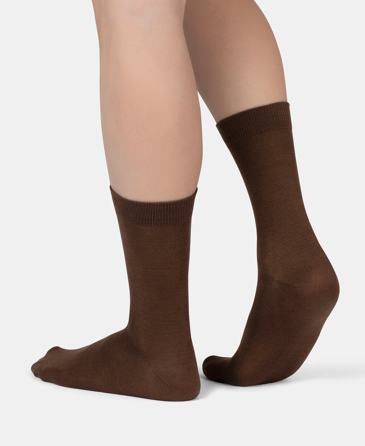 Mercerized Cotton Elastane Stretch Crew Length Socks with StayFresh Treatment - Espresso