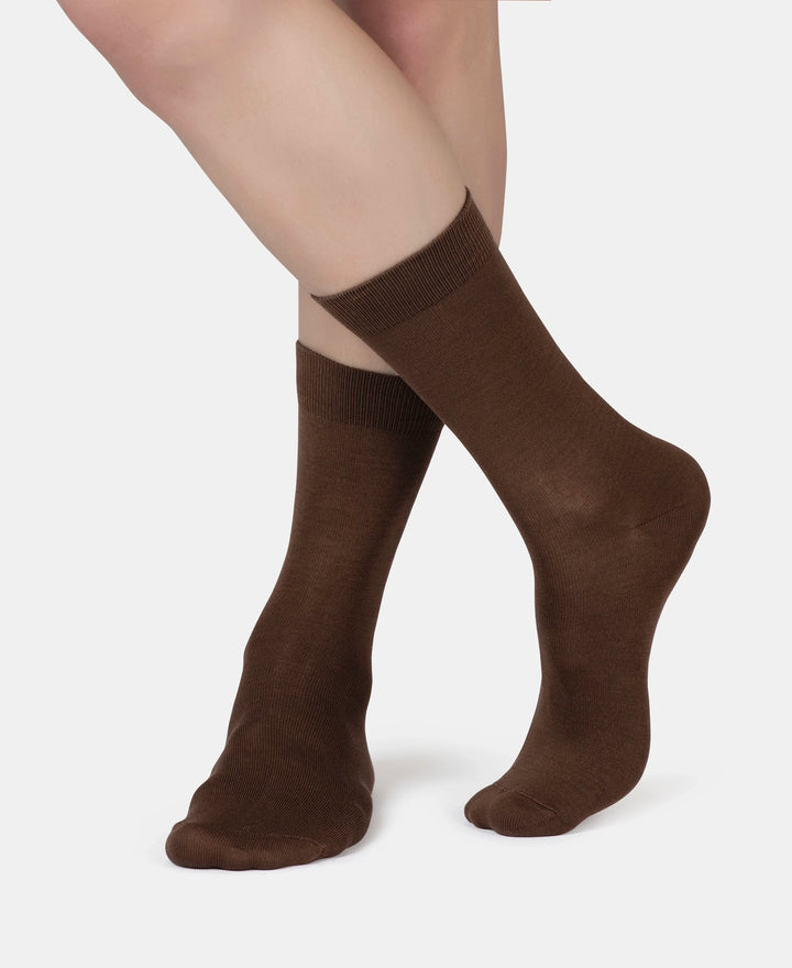 Mercerized Cotton Elastane Stretch Crew Length Socks with StayFresh Treatment - Espresso
