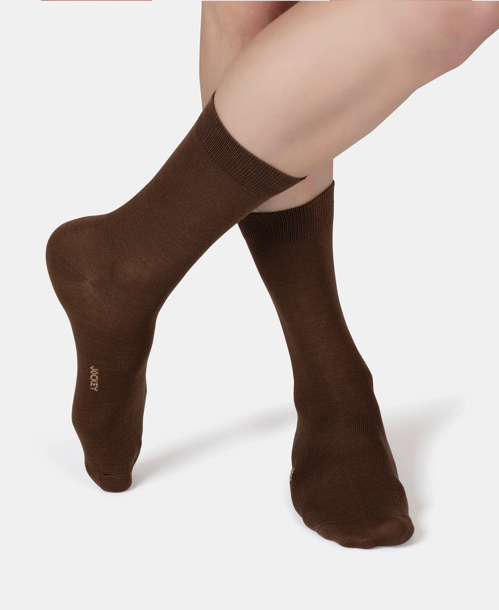 Mercerized Cotton Elastane Stretch Crew Length Socks with StayFresh Treatment - Espresso