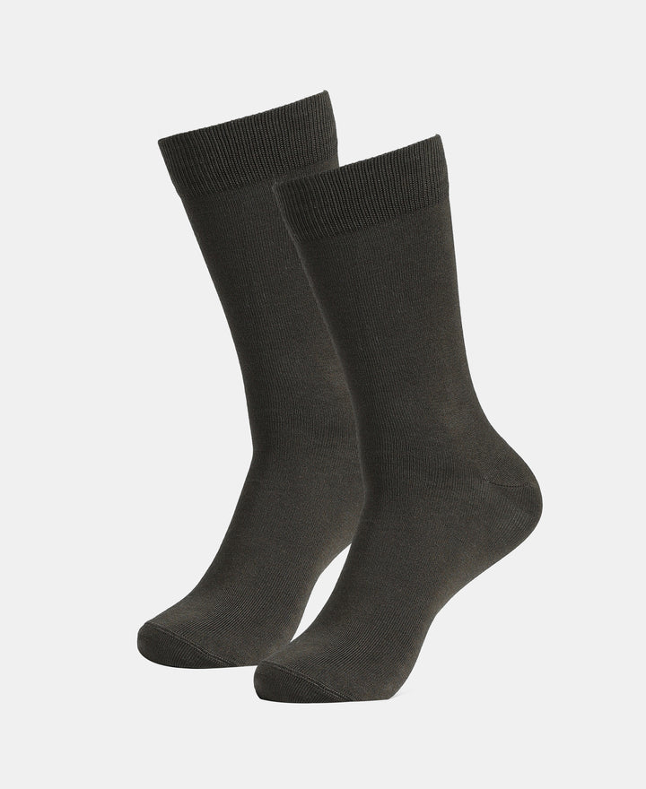 Mercerized Cotton Elastane Stretch Crew Length Socks with StayFresh Treatment - Spandex Olive