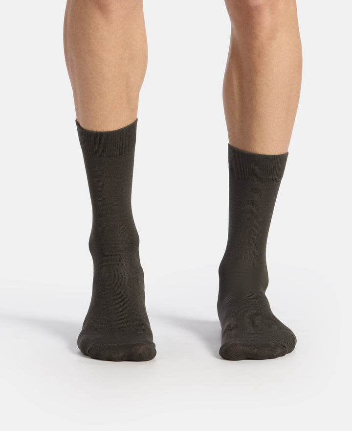 Mercerized Cotton Elastane Stretch Crew Length Socks with StayFresh Treatment - Spandex Olive