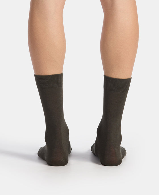 Mercerized Cotton Elastane Stretch Crew Length Socks with StayFresh Treatment - Spandex Olive