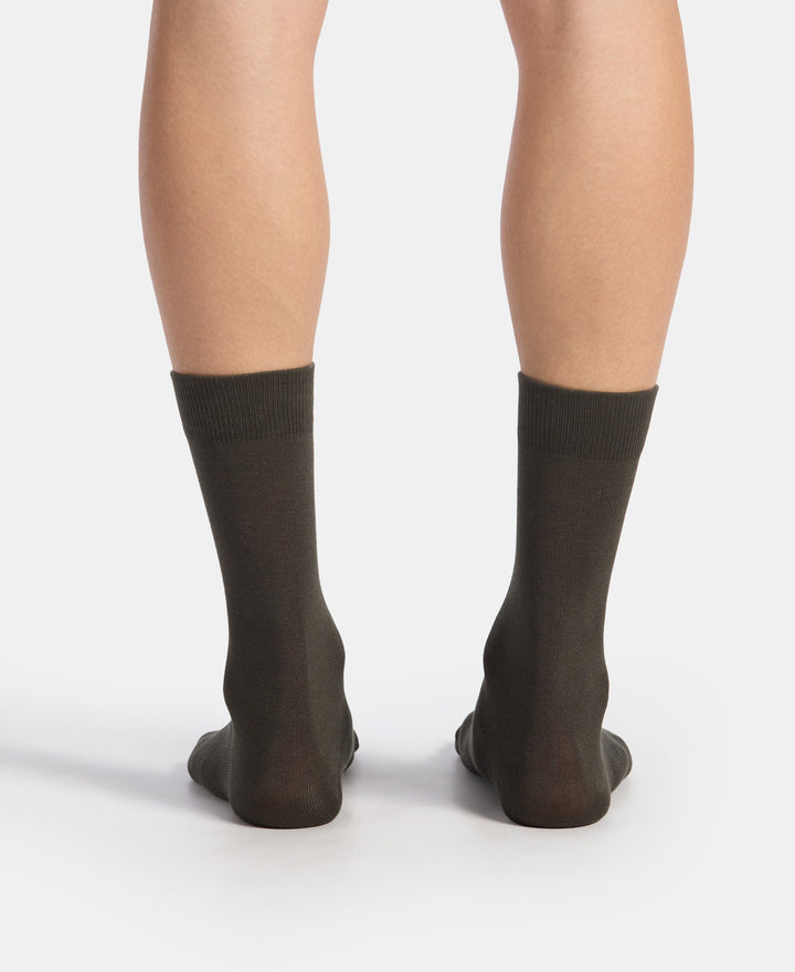 Mercerized Cotton Elastane Stretch Crew Length Socks with StayFresh Treatment - Spandex Olive