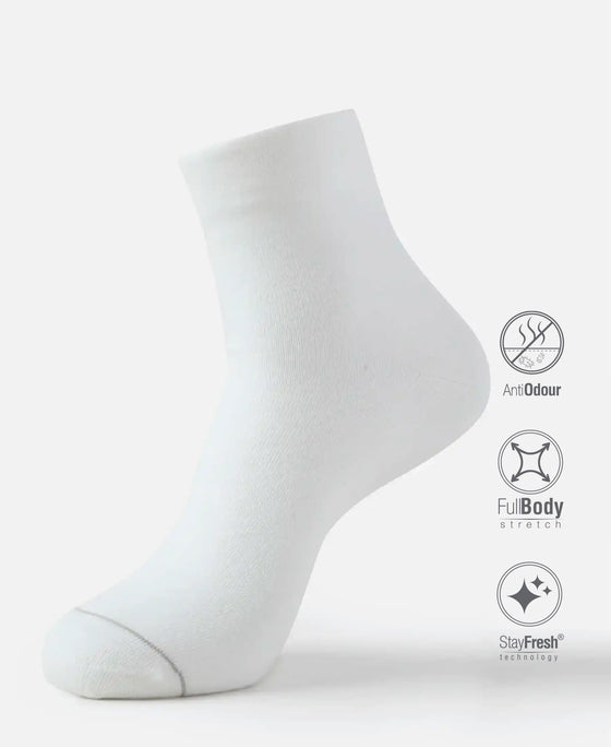 Modal Cotton Elastane Stretch Ankle Length Socks with StayFresh Treatment - White