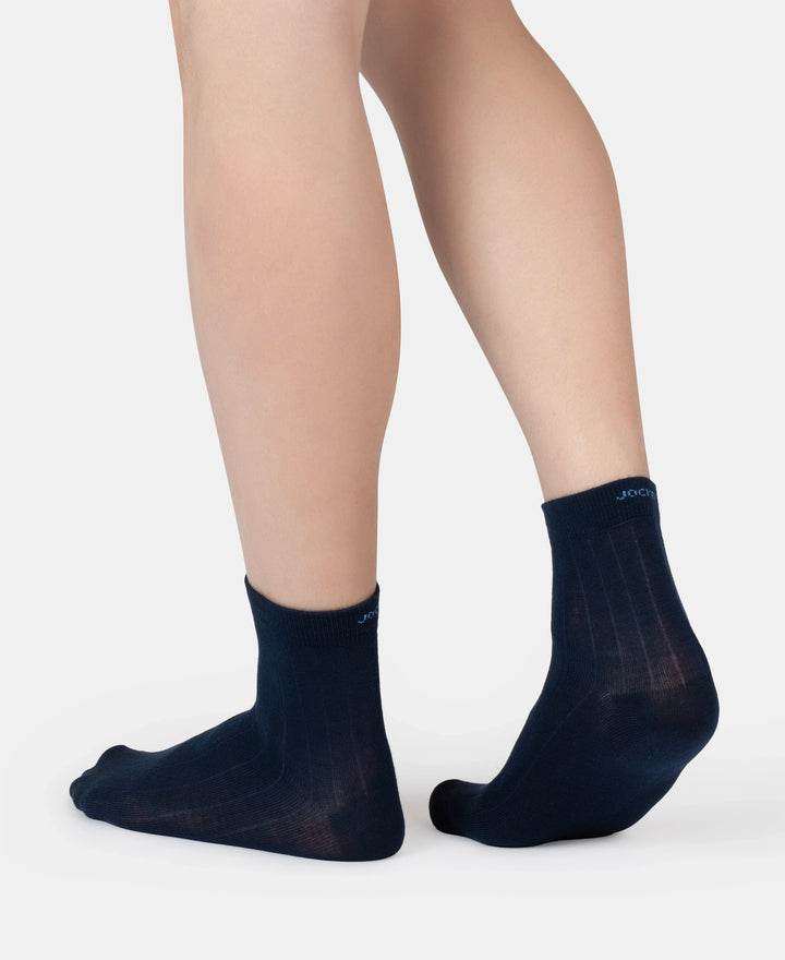 Bamboo Fiber 4 Way Stretch Ankle Length Socks With Stayfresh Treatment - Navy