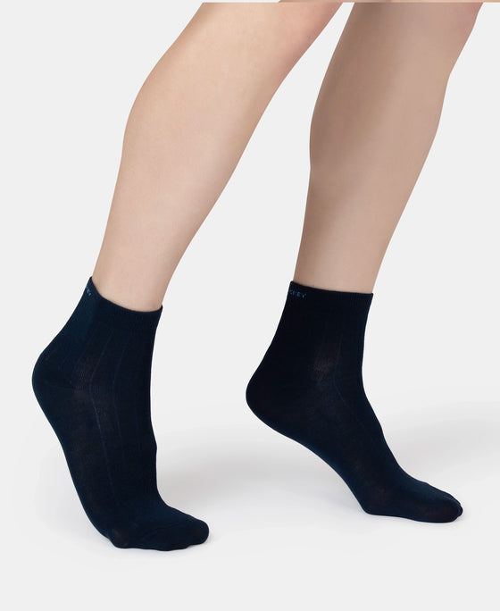 Bamboo Fiber 4 Way Stretch Ankle Length Socks With Stayfresh Treatment - Navy