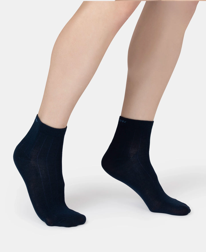 Bamboo Fiber 4 Way Stretch Ankle Length Socks With Stayfresh Treatment - Navy