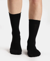 Modal Blend Fabric Scalloped Welt Crew Length Socks with StayFresh Treatment - Black