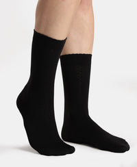 Modal Blend Fabric Scalloped Welt Crew Length Socks with StayFresh Treatment - Black