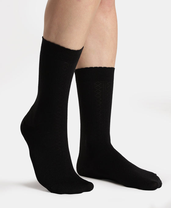 Modal Blend Fabric Scalloped Welt Crew Length Socks with StayFresh Treatment - Black
