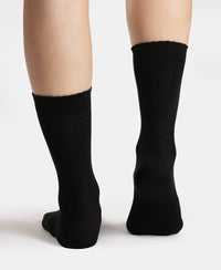 Modal Blend Fabric Scalloped Welt Crew Length Socks with StayFresh Treatment - Black