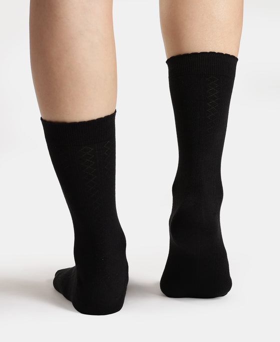 Modal Blend Fabric Scalloped Welt Crew Length Socks with StayFresh Treatment - Black