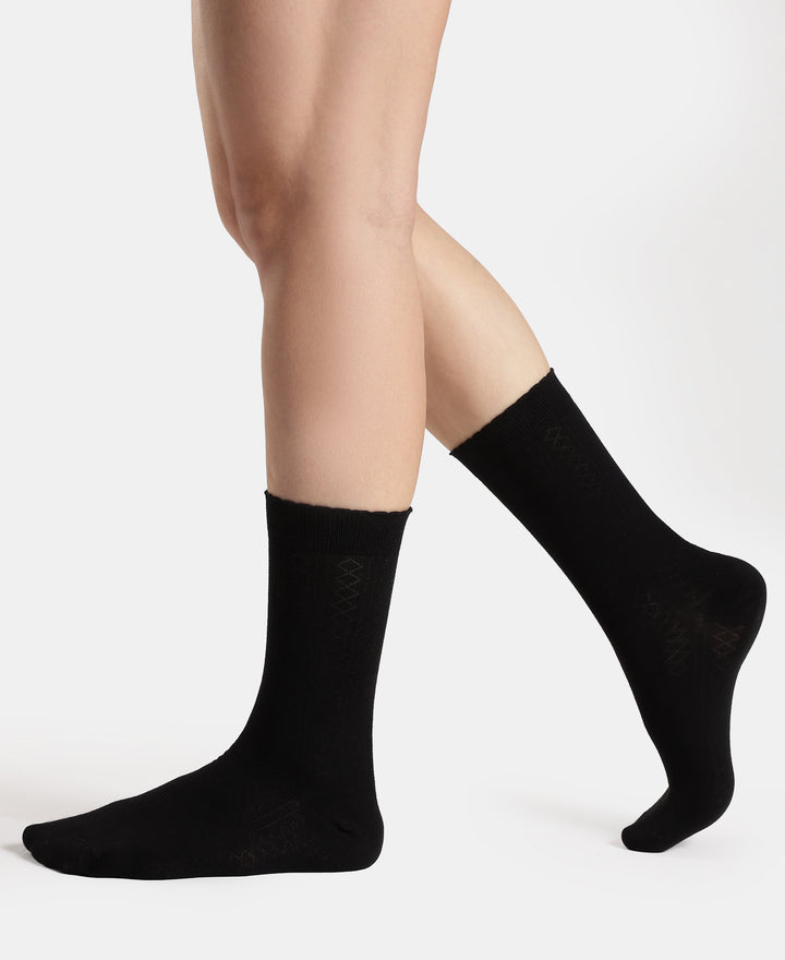 Modal Blend Fabric Scalloped Welt Crew Length Socks with StayFresh Treatment - Black