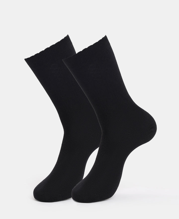 Modal Blend Fabric Scalloped Welt Crew Length Socks with StayFresh Treatment - Black