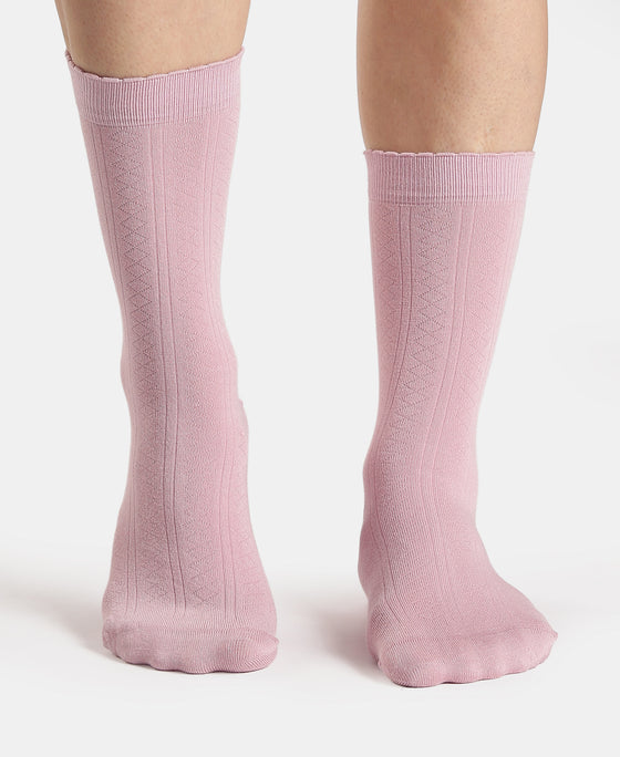Modal Blend Fabric Scalloped Welt Crew Length Socks with StayFresh Treatment - Fragrant Lilac