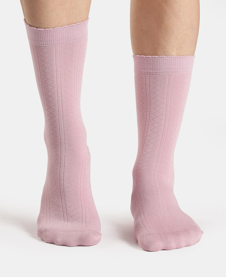 Modal Blend Fabric Scalloped Welt Crew Length Socks with StayFresh Treatment - Fragrant Lilac
