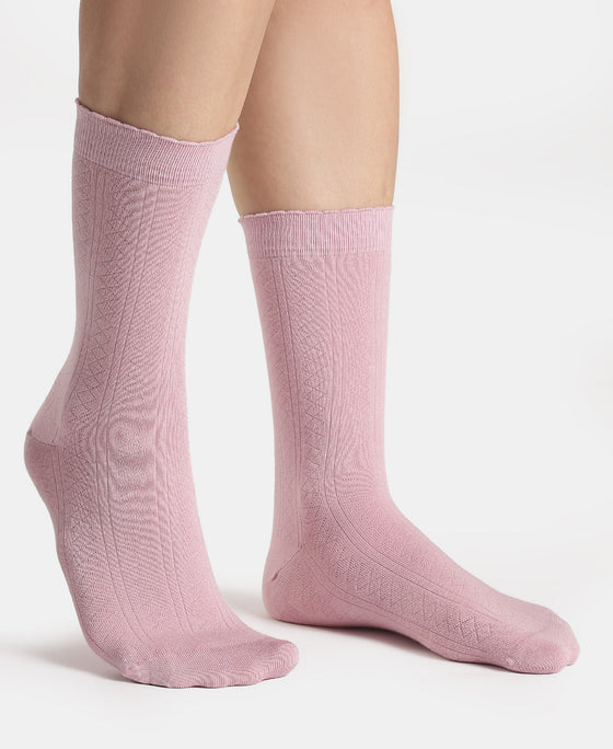 Modal Blend Fabric Scalloped Welt Crew Length Socks with StayFresh Treatment - Fragrant Lilac