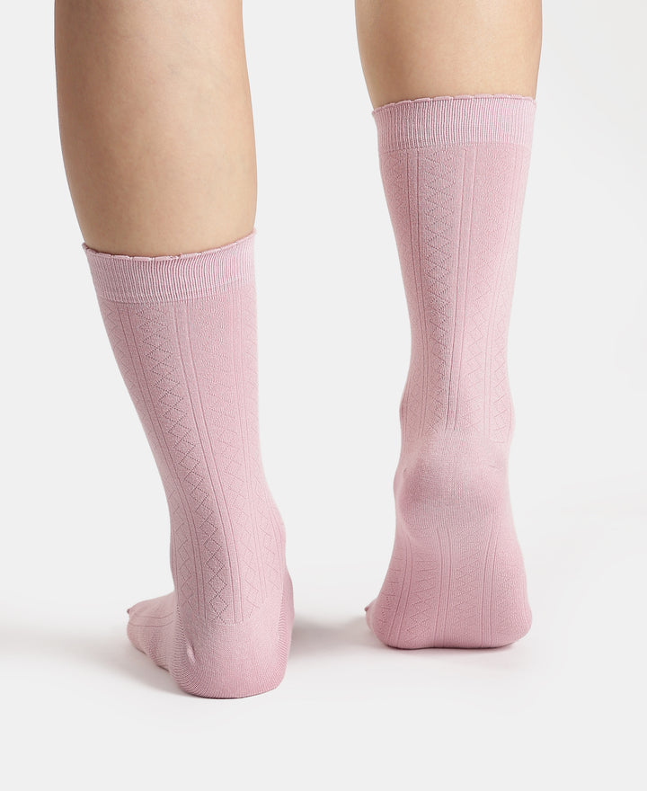 Modal Blend Fabric Scalloped Welt Crew Length Socks with StayFresh Treatment - Fragrant Lilac