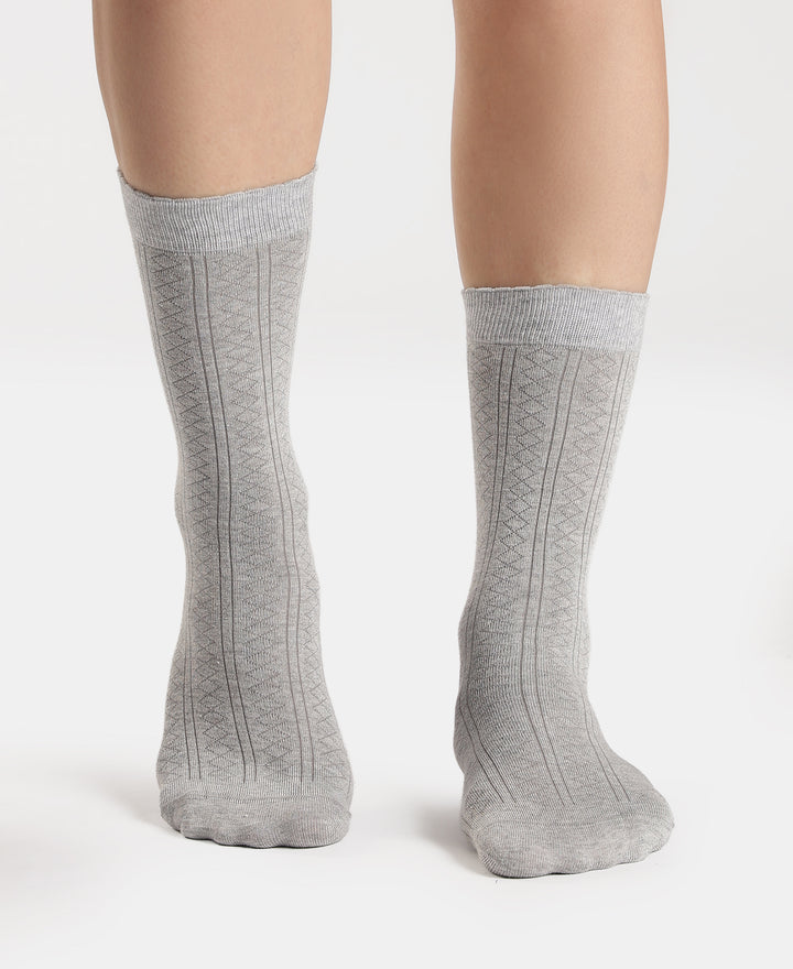 Modal Blend Fabric Scalloped Welt Crew Length Socks with StayFresh Treatment - Steel Grey Melange