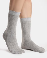 Modal Blend Fabric Scalloped Welt Crew Length Socks with StayFresh Treatment - Steel Grey Melange